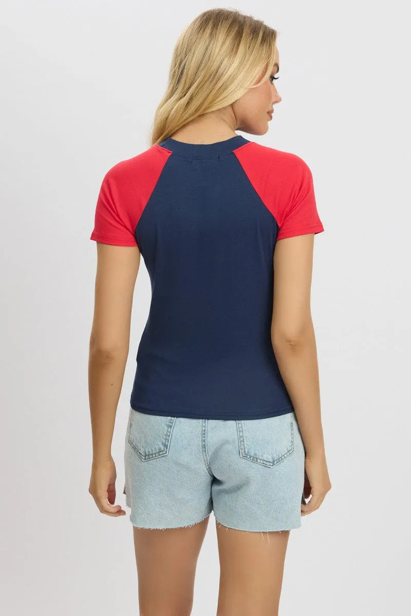 Blue Graphic Tee Short Sleeve Essential Casual