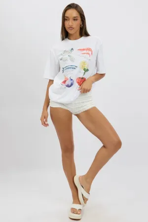 White Graphic Tee Short Sleeve loose fitting spandex blend