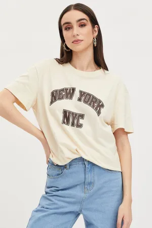 Beige Graphic T Shirt Short Sleeve Eco Conscious Production