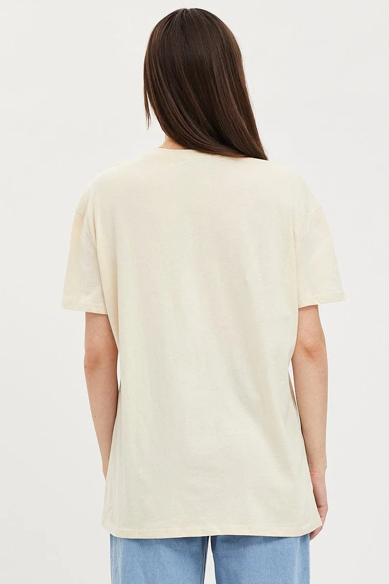 Beige Graphic T Shirt Short Sleeve Simple Fit Travel convenience