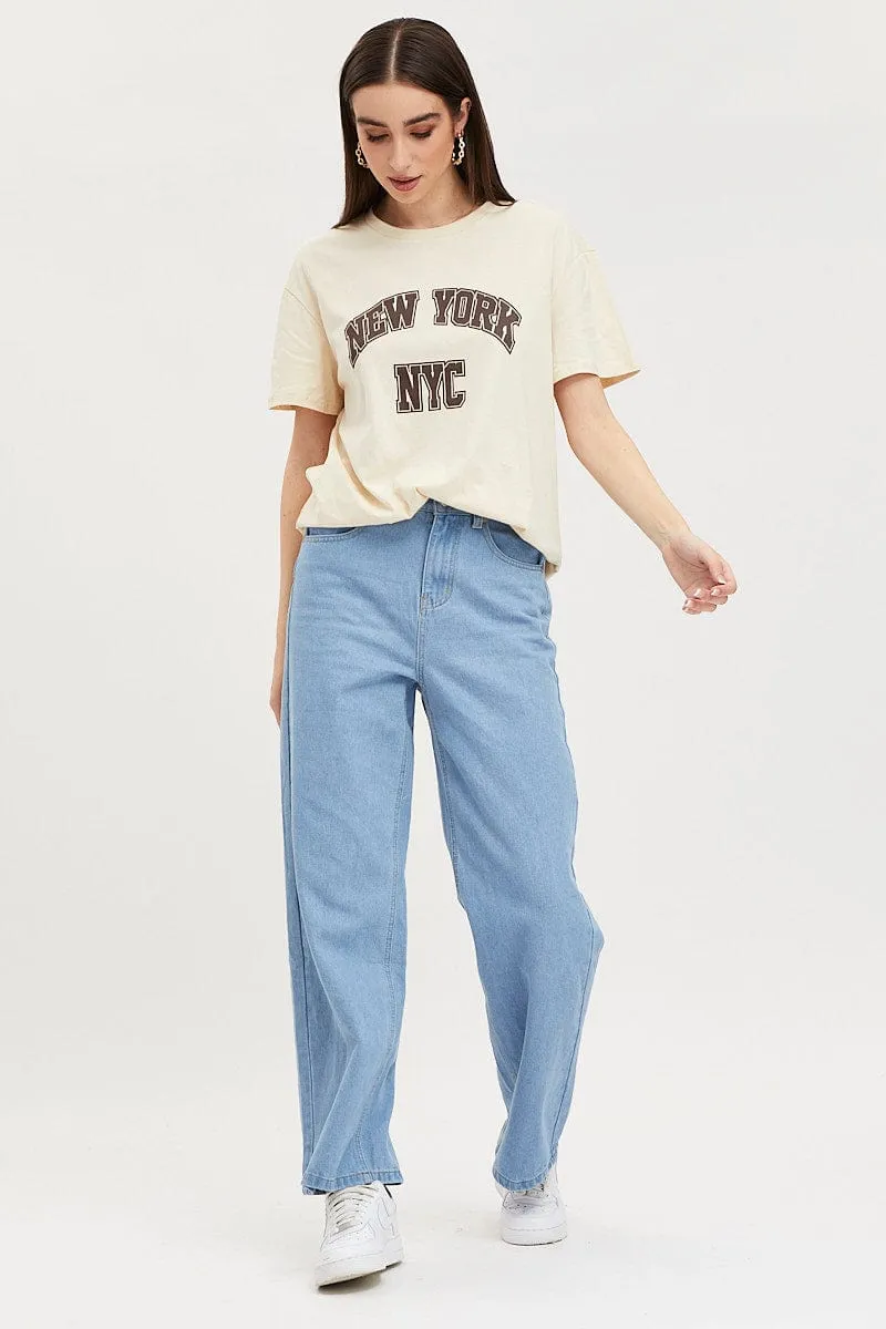 Beige Graphic T Shirt Short Sleeve Casual Must-Have