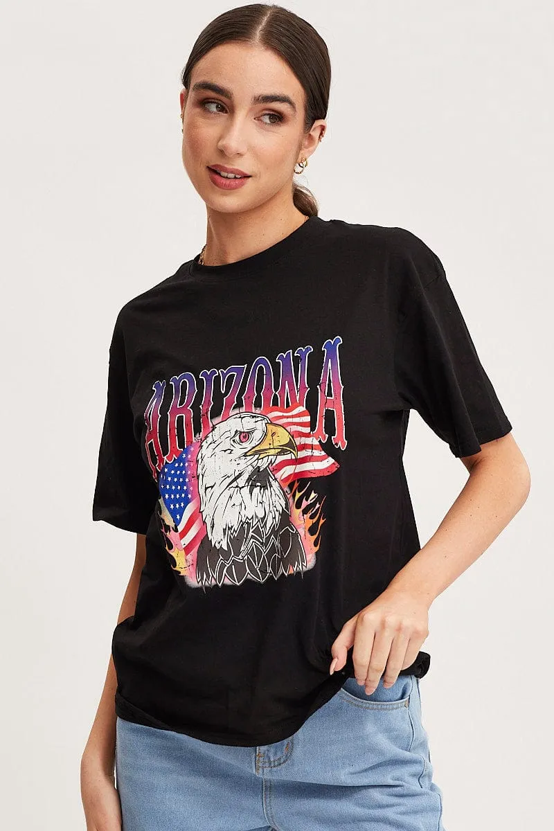 black friday Flattering Shape Black Graphic T-Shirt Short Sleeve