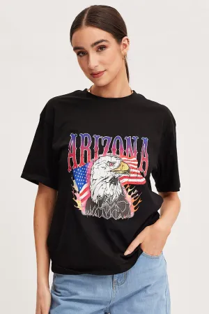 Black Graphic T-Shirt Short Sleeve Street Smart Biodegradable Textile