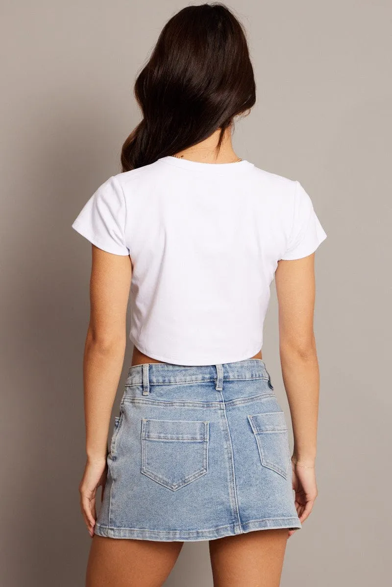 White Graphic Tee Crop Short Sleeve Smart Fit