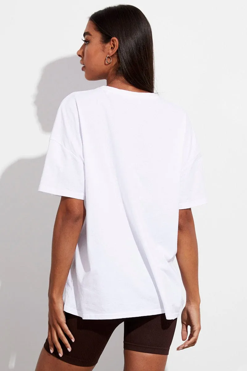 White T Shirt Crew Neck Short Sleeve Longline Eagle Eco Friendly Material