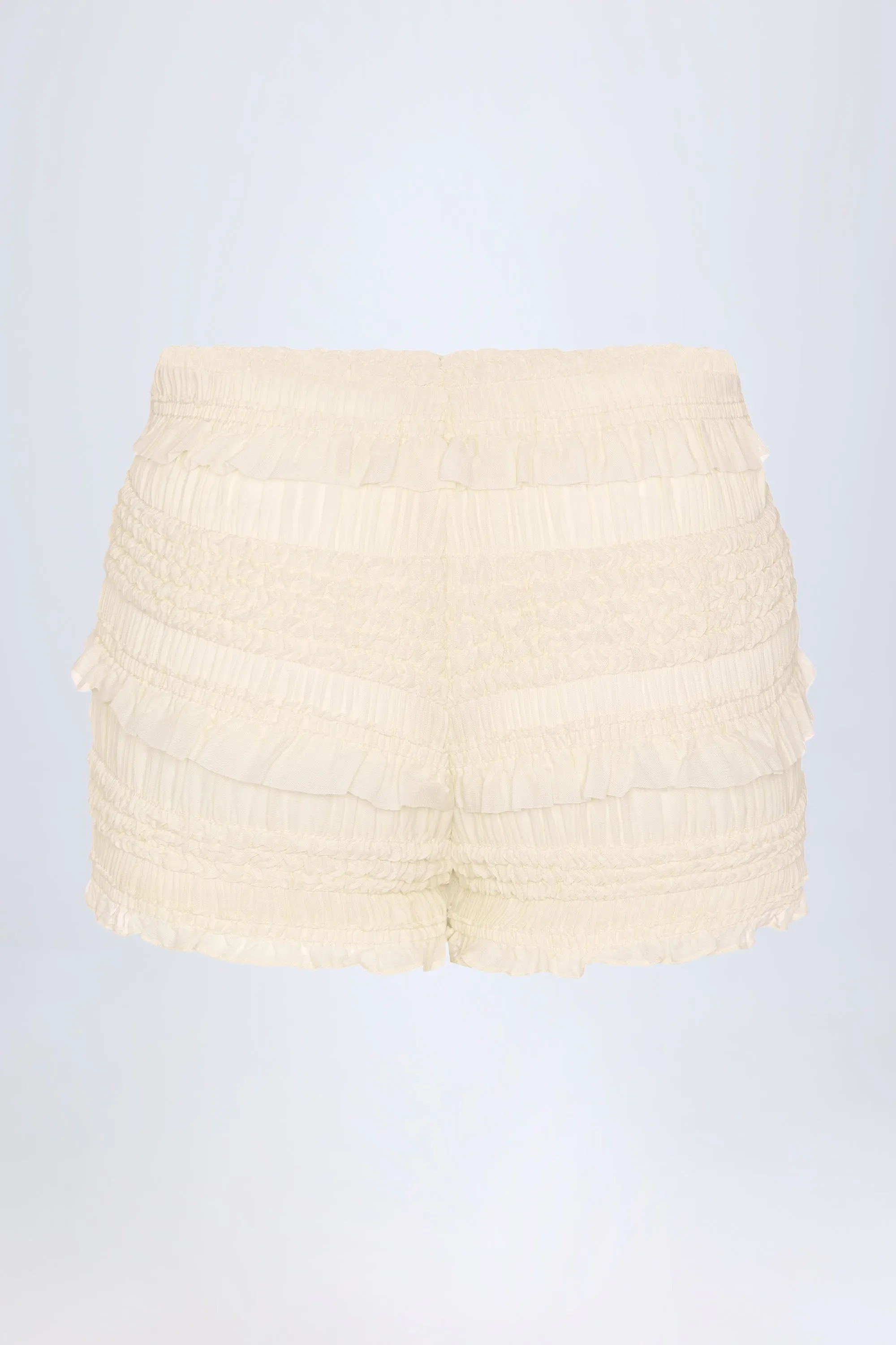 Weekend Wear ElasticHem Ruffled Mid-Rise Shorts in Ivory