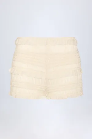 DoubleStitchedSeams Ruffled Mid-Rise Shorts in Ivory