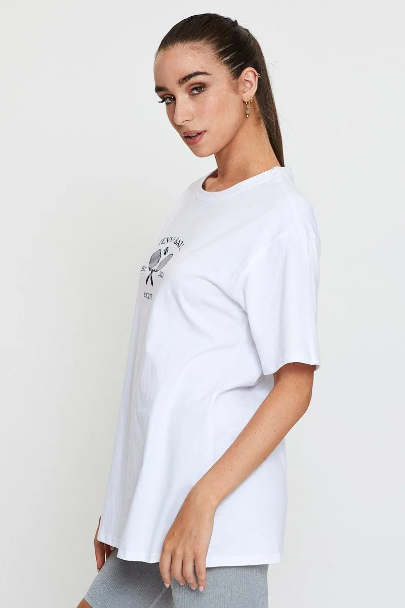 White Graphic T-Shirt Short Sleeve Oversized Running Speed Light Fit Wear