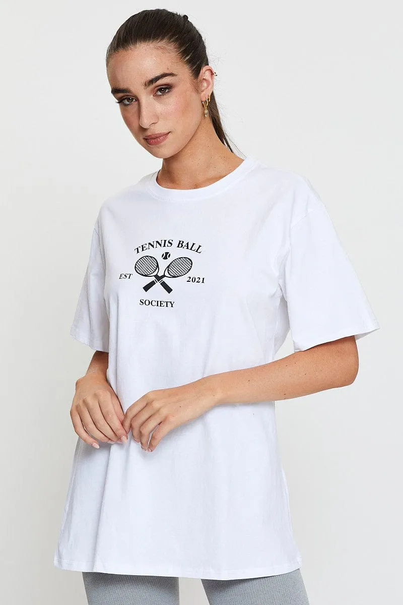Spark Soul White Graphic T-Shirt Short Sleeve Oversized