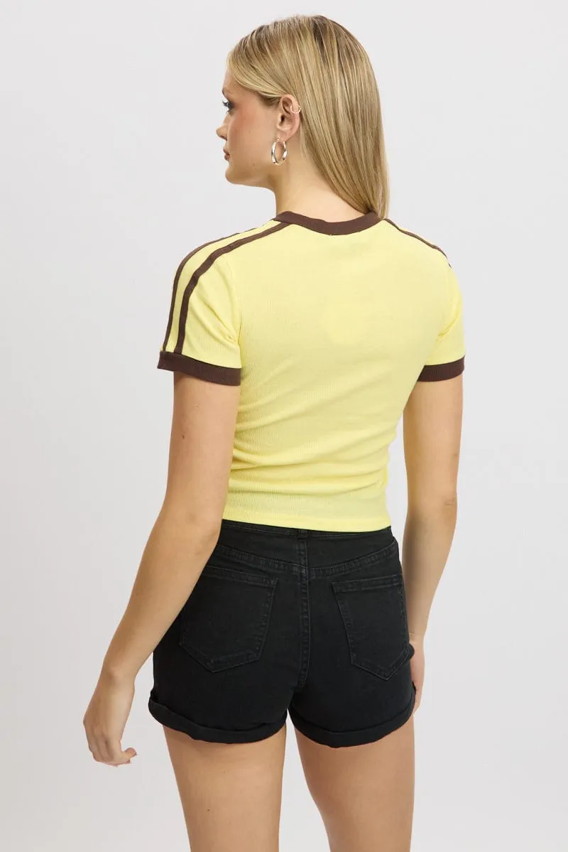 brandable Yellow Graphic Tee Short Sleeve Contrast Binding