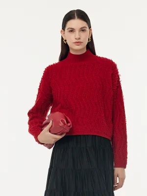 100% Wool Chili Red Women Sweater Breathable mesh lining