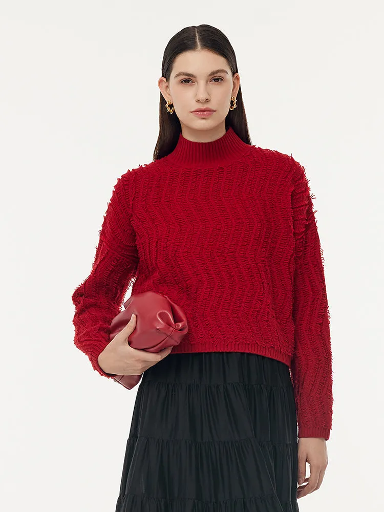 100% Wool Chili Red Women Sweater Breathable mesh lining