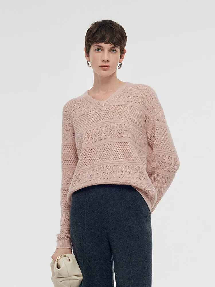 Comfortable Style Cashmere Blend Openwork Women Sweater