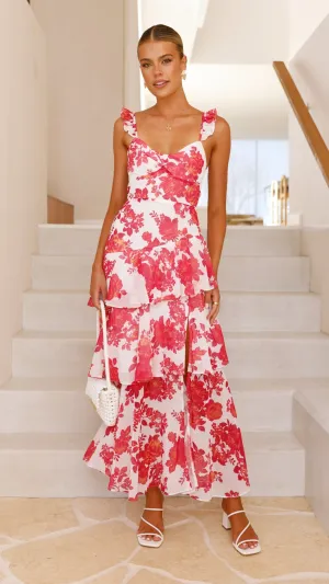 Achelle Maxi Dress - Red Floral Clay Glow Stunning beach maxi dress