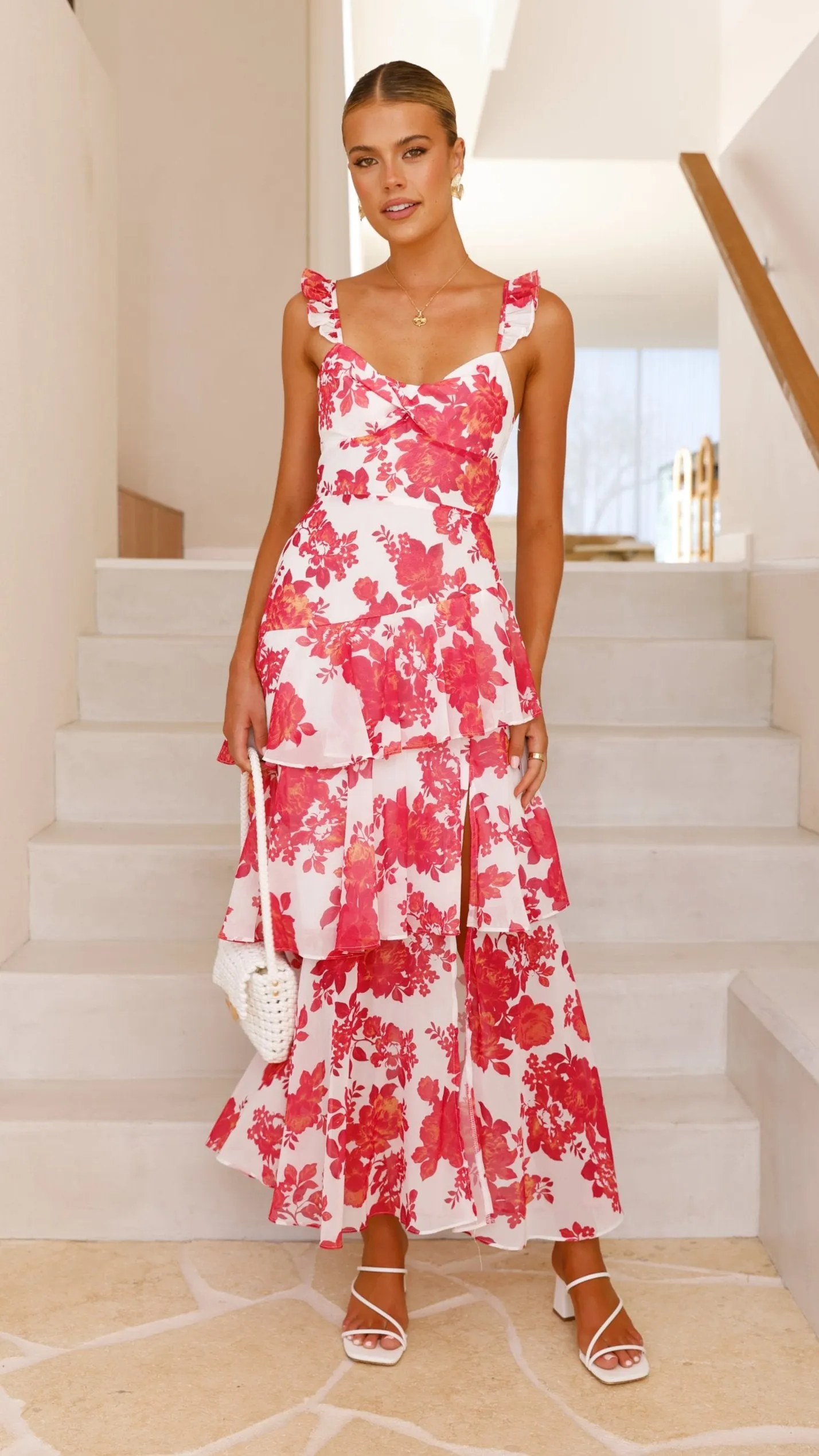 Achelle Maxi Dress - Red Floral Clay Glow Stunning beach maxi dress