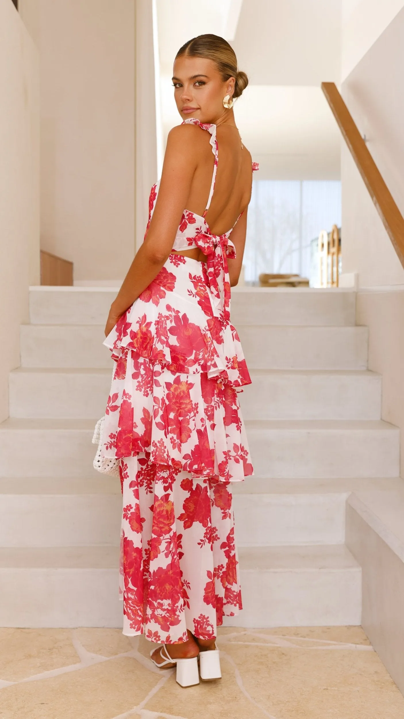 Achelle Maxi Dress - Red Floral Cold Cozy