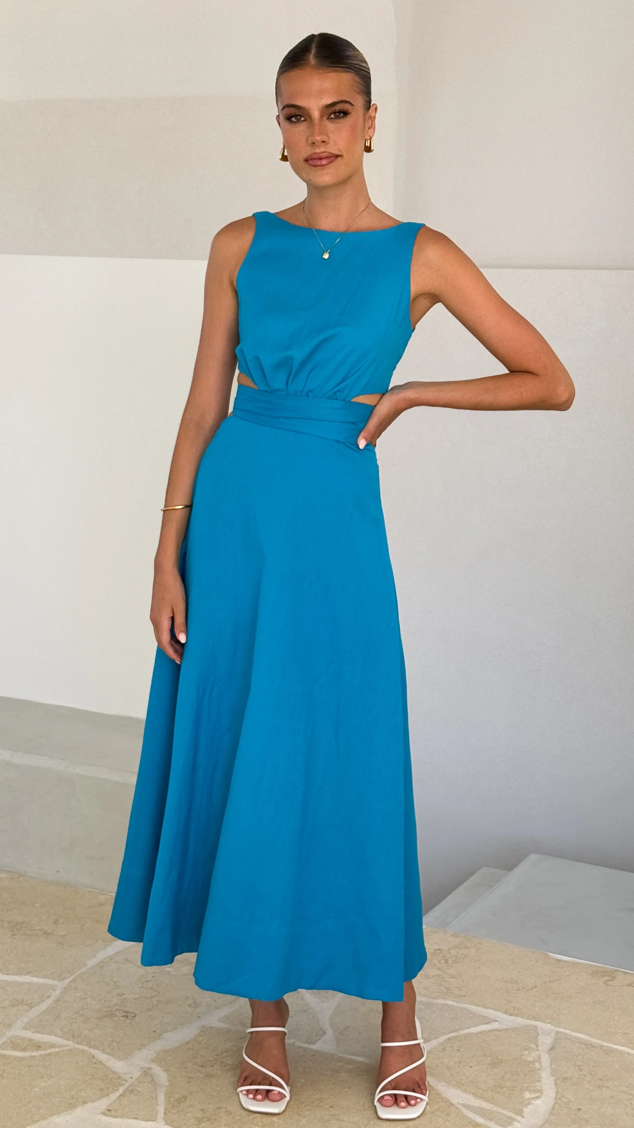 Lantern Arm Kimberley Maxi Dress - Blue