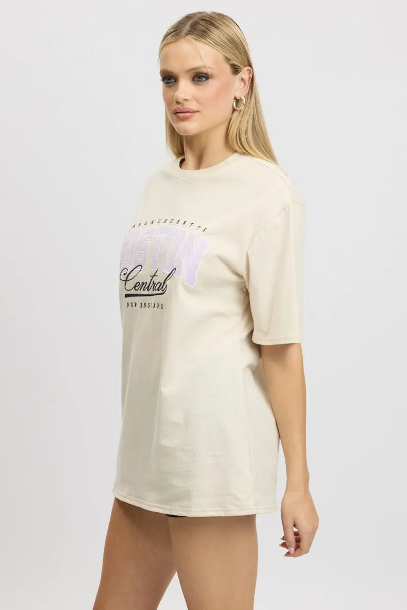 Relaxed and Comfy Beige Graphic Tee Short Sleeve