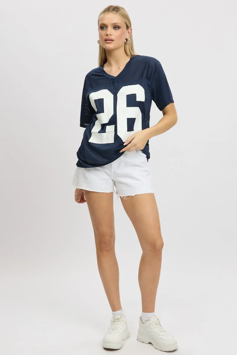 Blue Sport Tee Short Sleeve Relaxed Style Anti Pill Surface