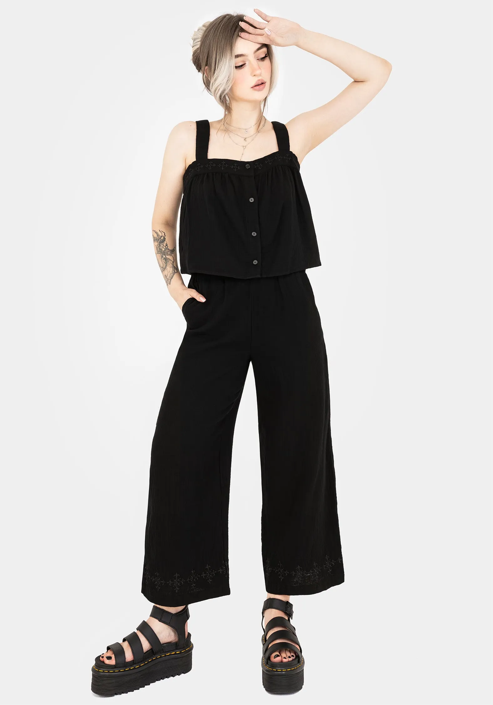 Damara Embroidered Cotton Culottes Odor Resistant Flowy legs