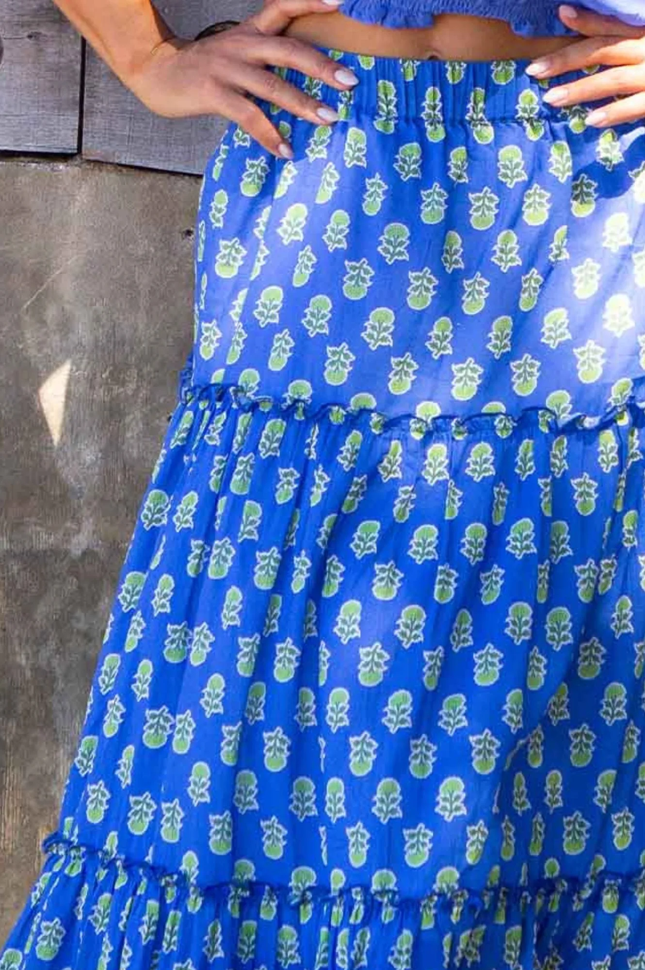 Evening Outing Bea Printed Organic Cotton Skirt | Odisha Blue/Green