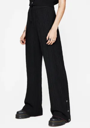 Sophia Cable Knit Wide Leg Trouser Breathable Material Plaid detail