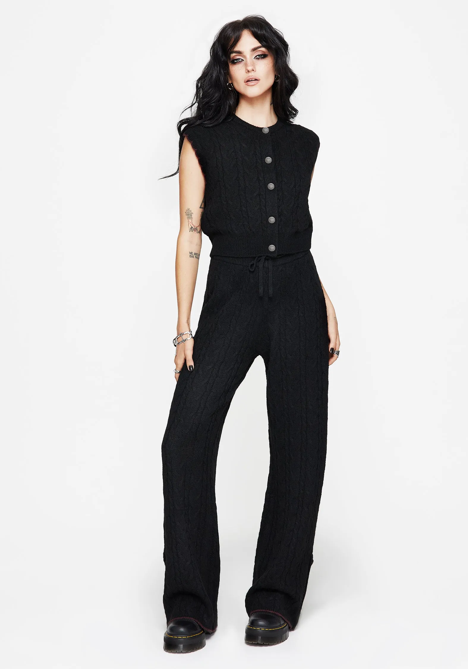 AntiSlipWaistband Sophia Cable Knit Wide Leg Trouser