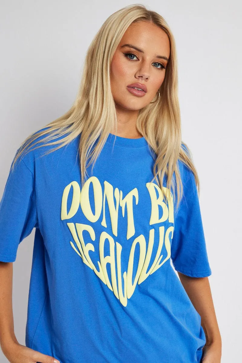 Cozy Jacket Blue Graphic Tee Short Sleeve