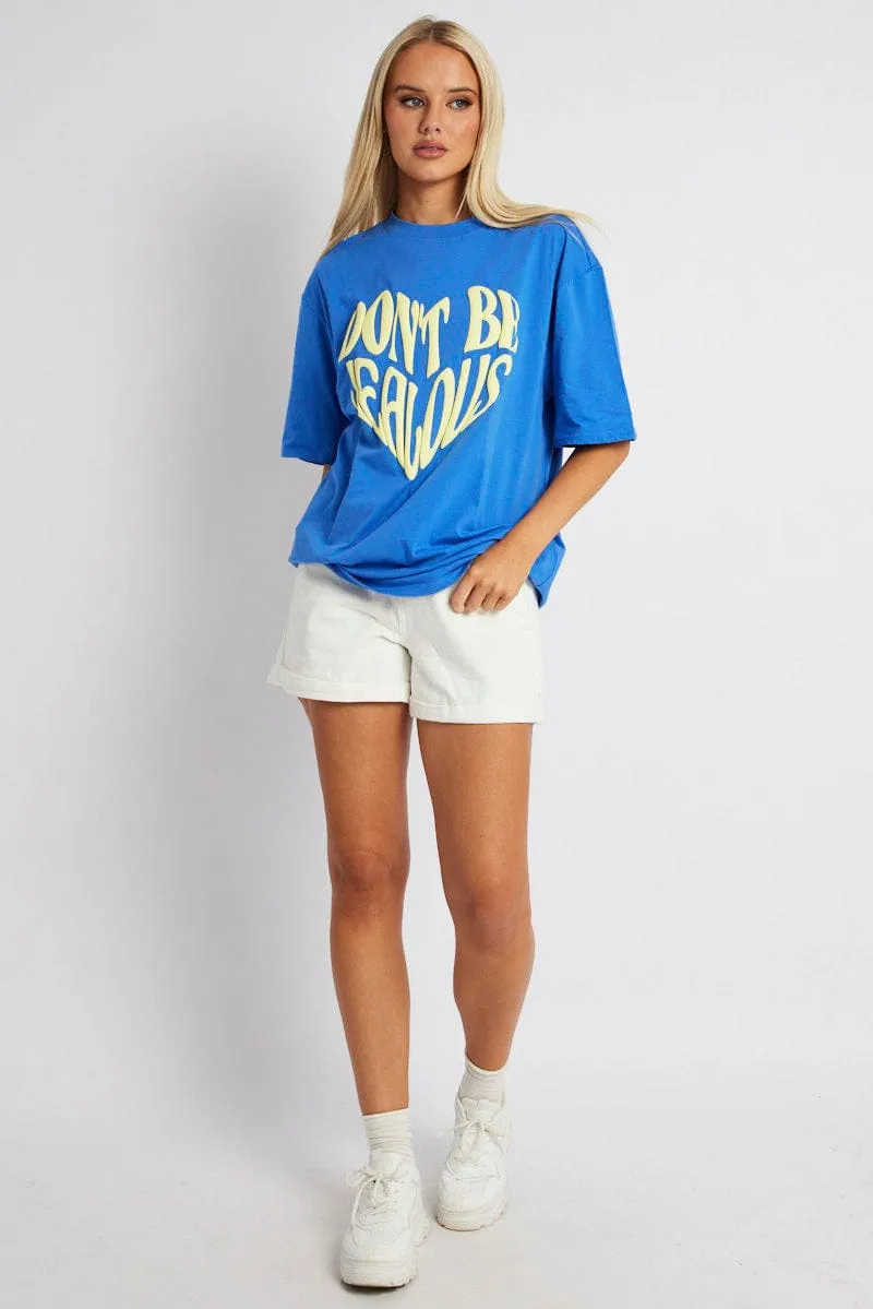 Fashionable Skirt Blue Graphic Tee Short Sleeve
