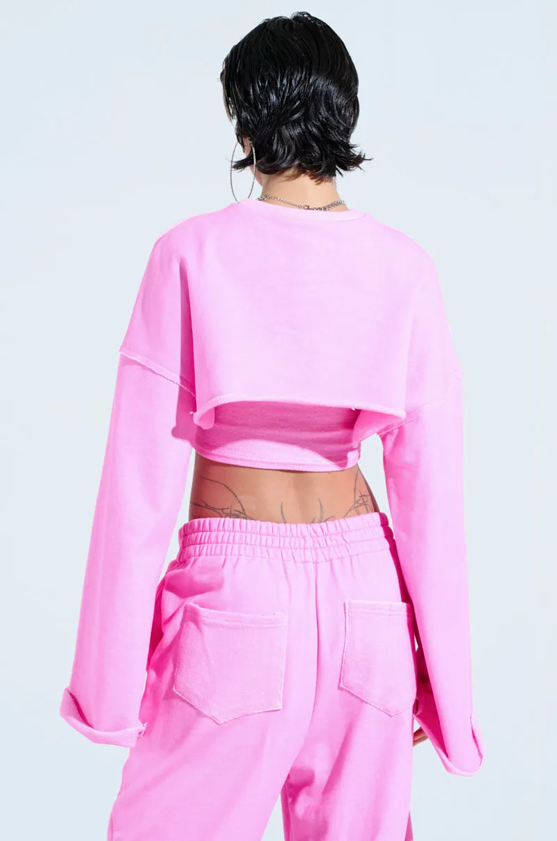 hook accents ISSA DOUBLE LAYER CROP SWEATSHIRT