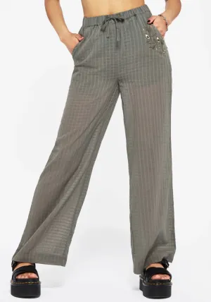 Koax Cotton Check Embroidered Beach Trouser Lightweight Weave Decorative stitching