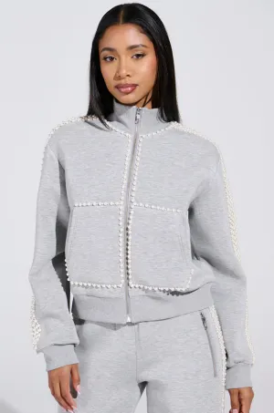 PEARL GIRL ZIP UP SWEATSHIRT IN GREY skiing suitable Simple Comfort