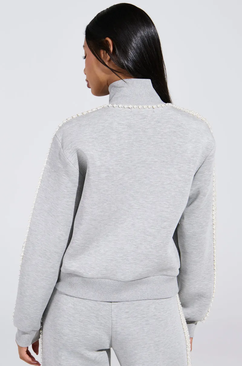 PEARL GIRL ZIP UP SWEATSHIRT IN GREY product graduation elegance product rough ruggedness