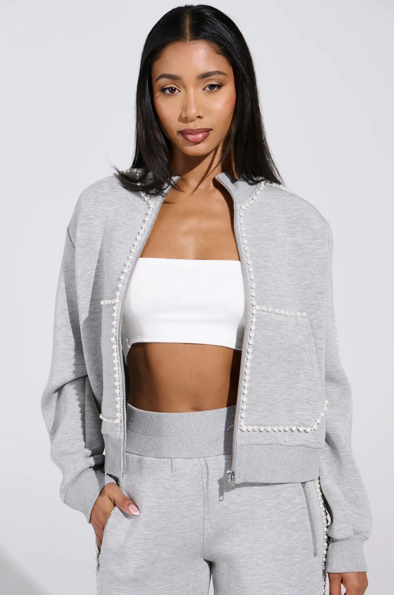 PEARL GIRL ZIP UP SWEATSHIRT IN GREY Trendy Look