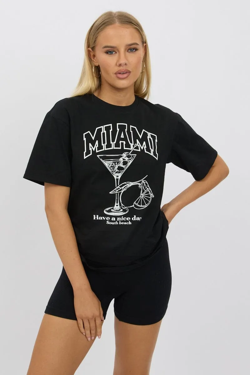Black Graphic Tee Short Sleeve Classic Outfit coordinate with other items