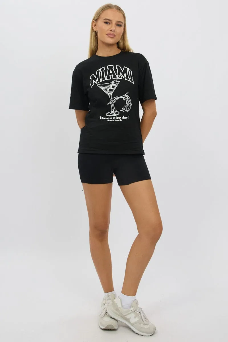Black Graphic Tee Short Sleeve Flatlock stitching Stylish accessories