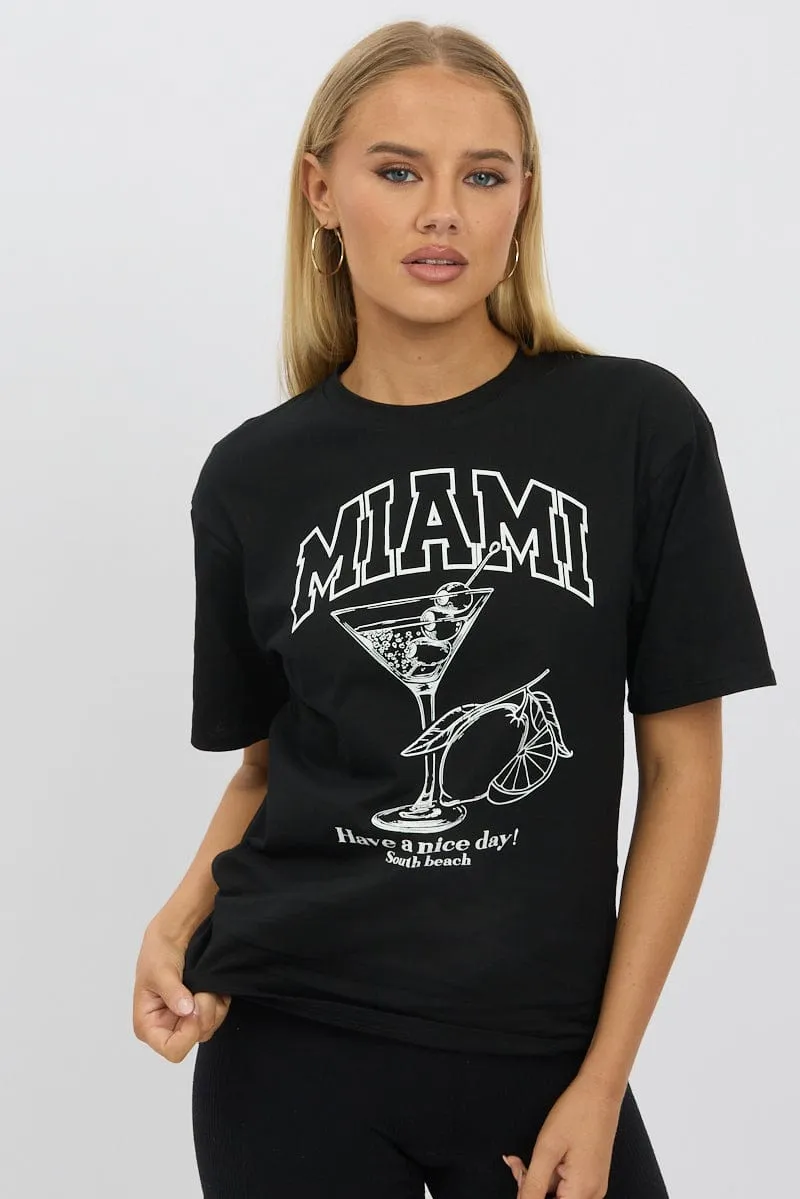 All-Season Wear Black Graphic Tee Short Sleeve