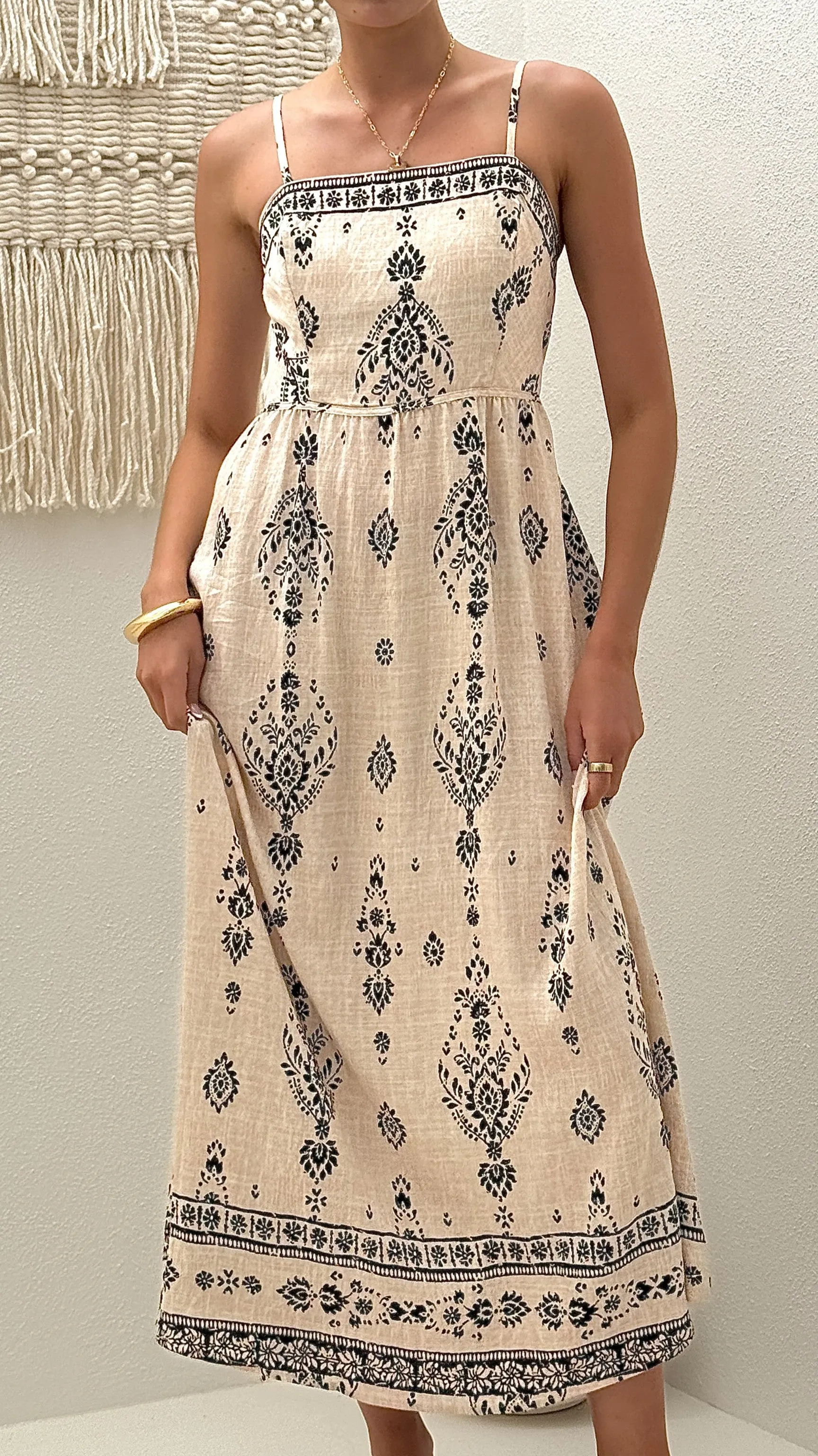 Samara Maxi Dress - Cream/Black Dune Path Crystal View