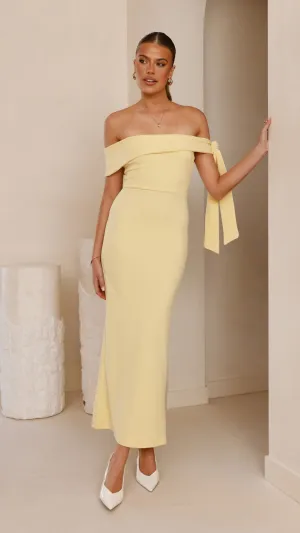 Temple Way Halen Off Shoulder Midi Dress - Lemon
