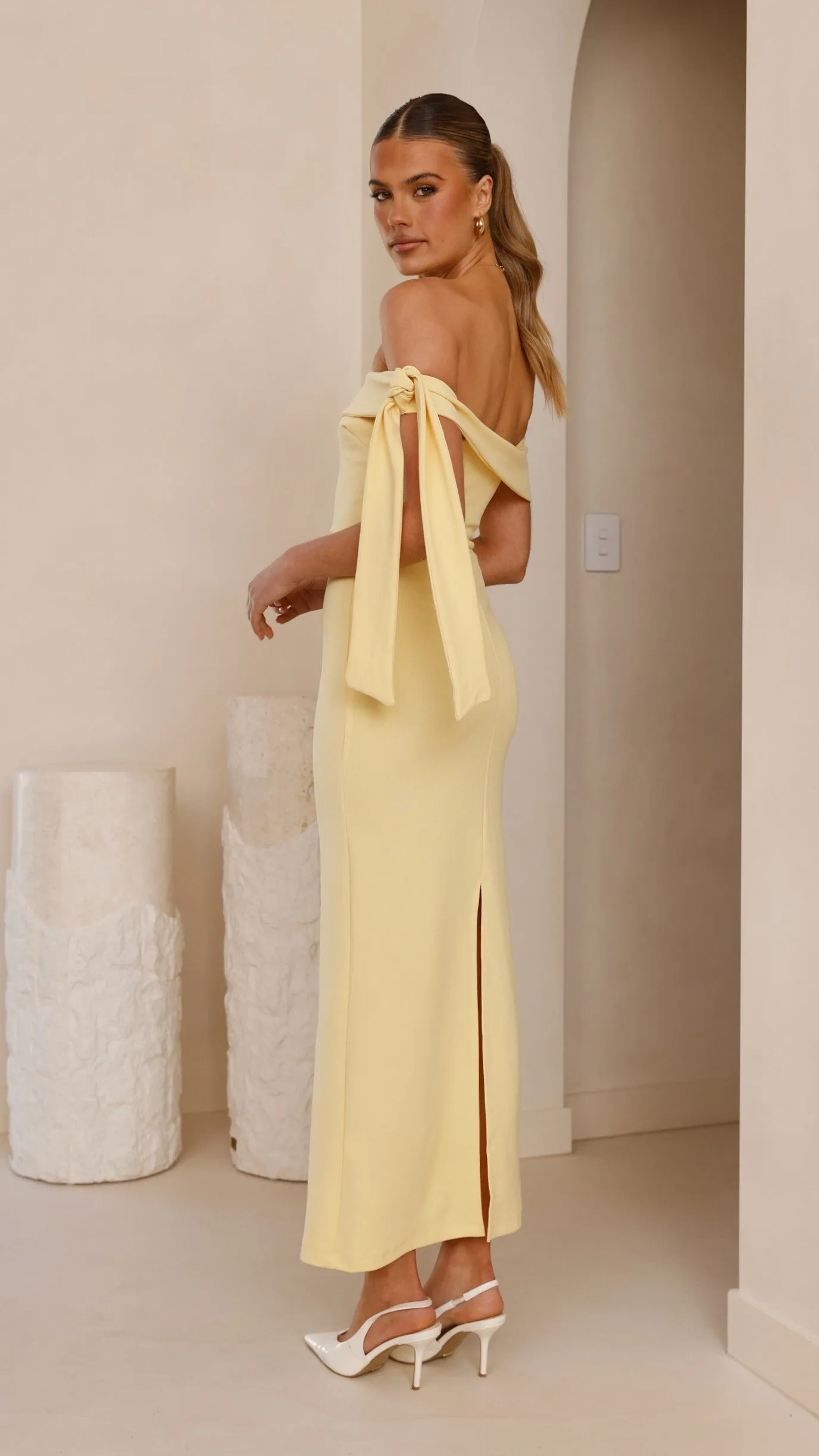 Halen Off Shoulder Midi Dress - Lemon Comfy Look
