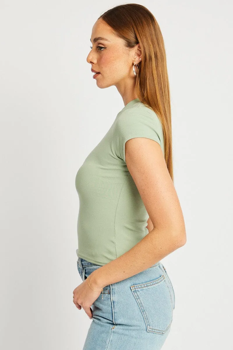 Green T Shirt Short Sleeve Crew Neck Cotton Rib Fresh Ease Speed Soul