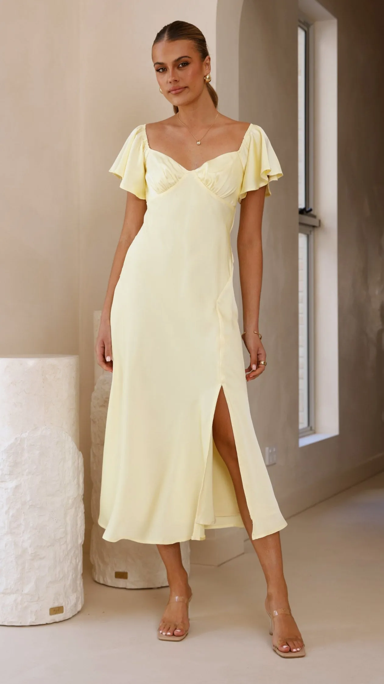 spring fresh Modern Wear Louisa Midi Dress - Yellow