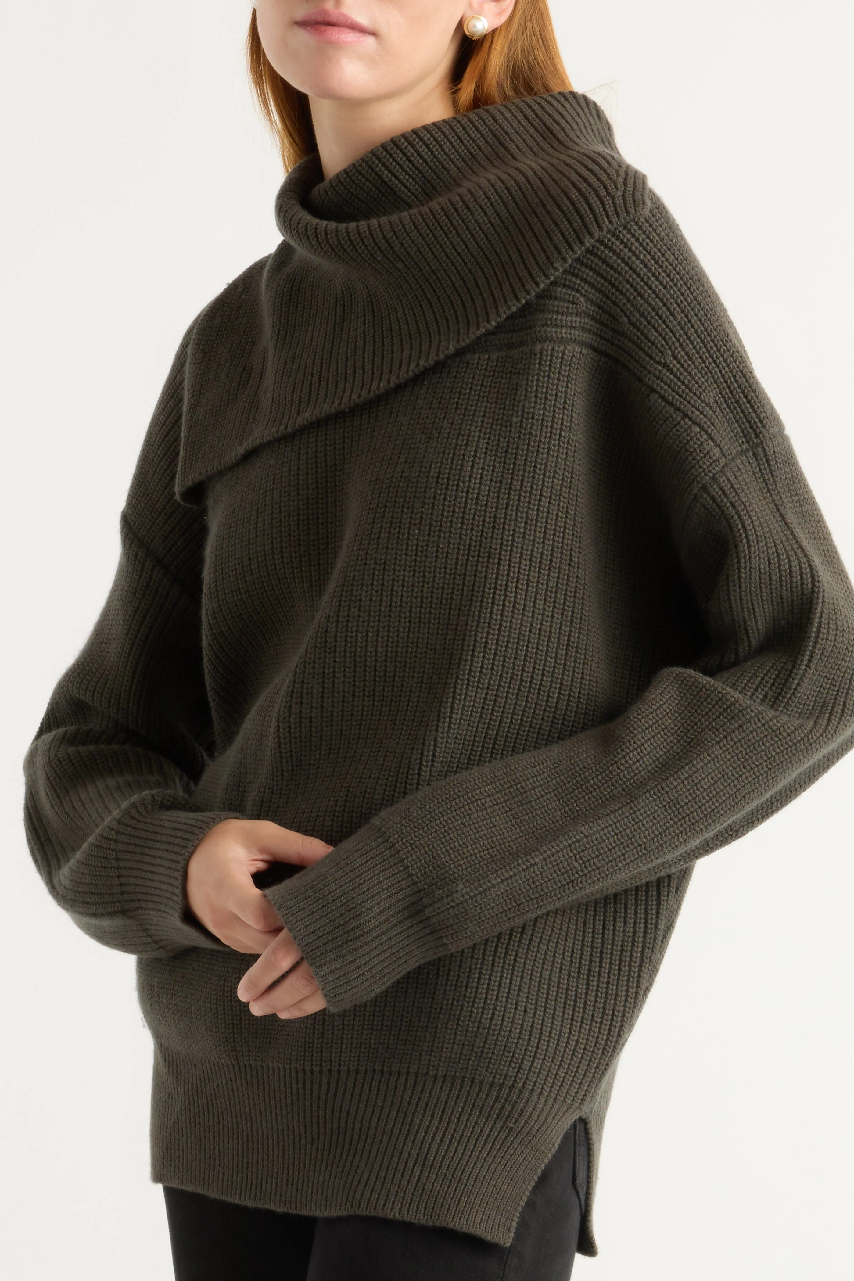 Knit Outfit Modern Turtleneck Style Ezra Organic Cotton-Wool Foldover-Collar Sweater