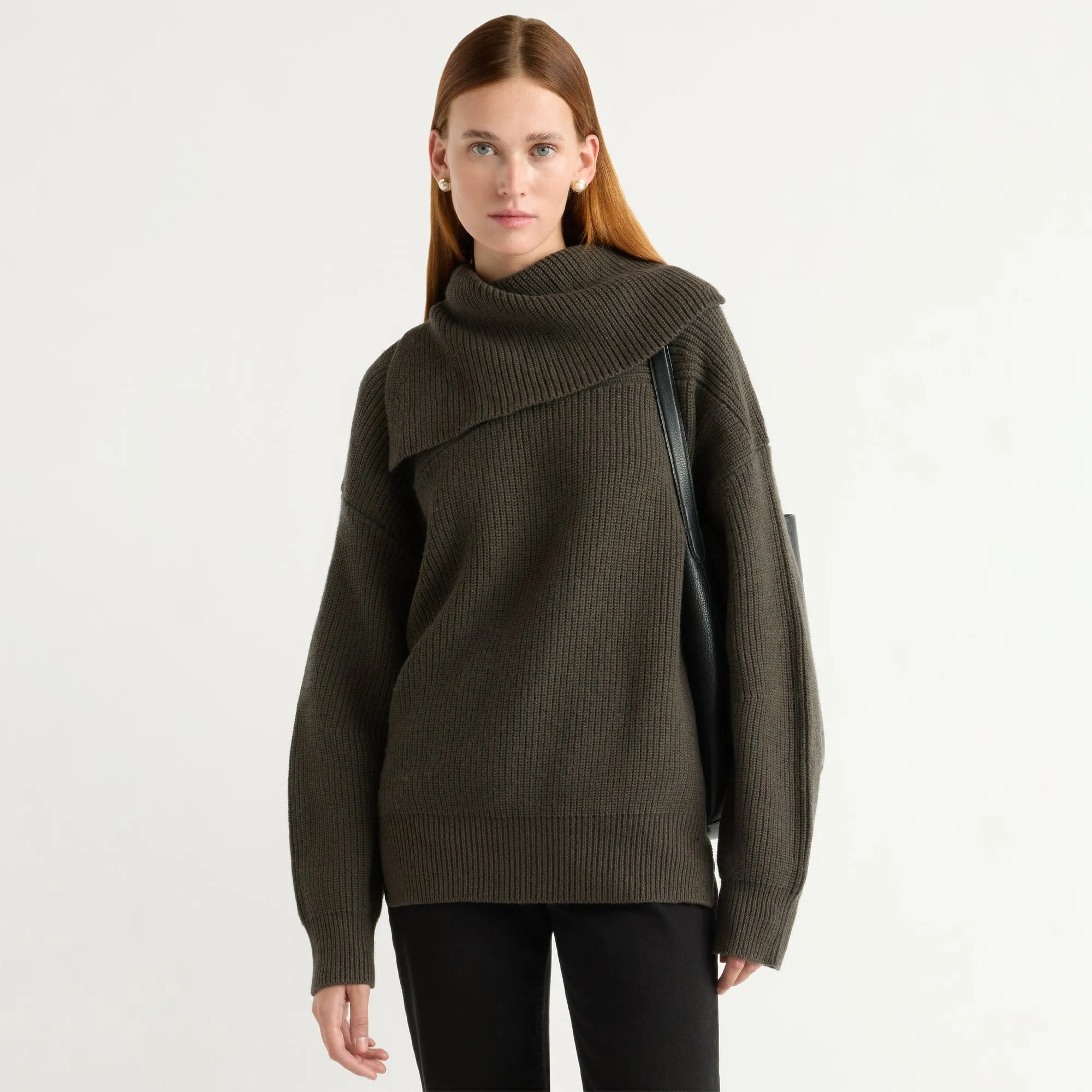 Ezra Organic Cotton-Wool Foldover-Collar Sweater Ribbed cuff Knit Comfort Wear