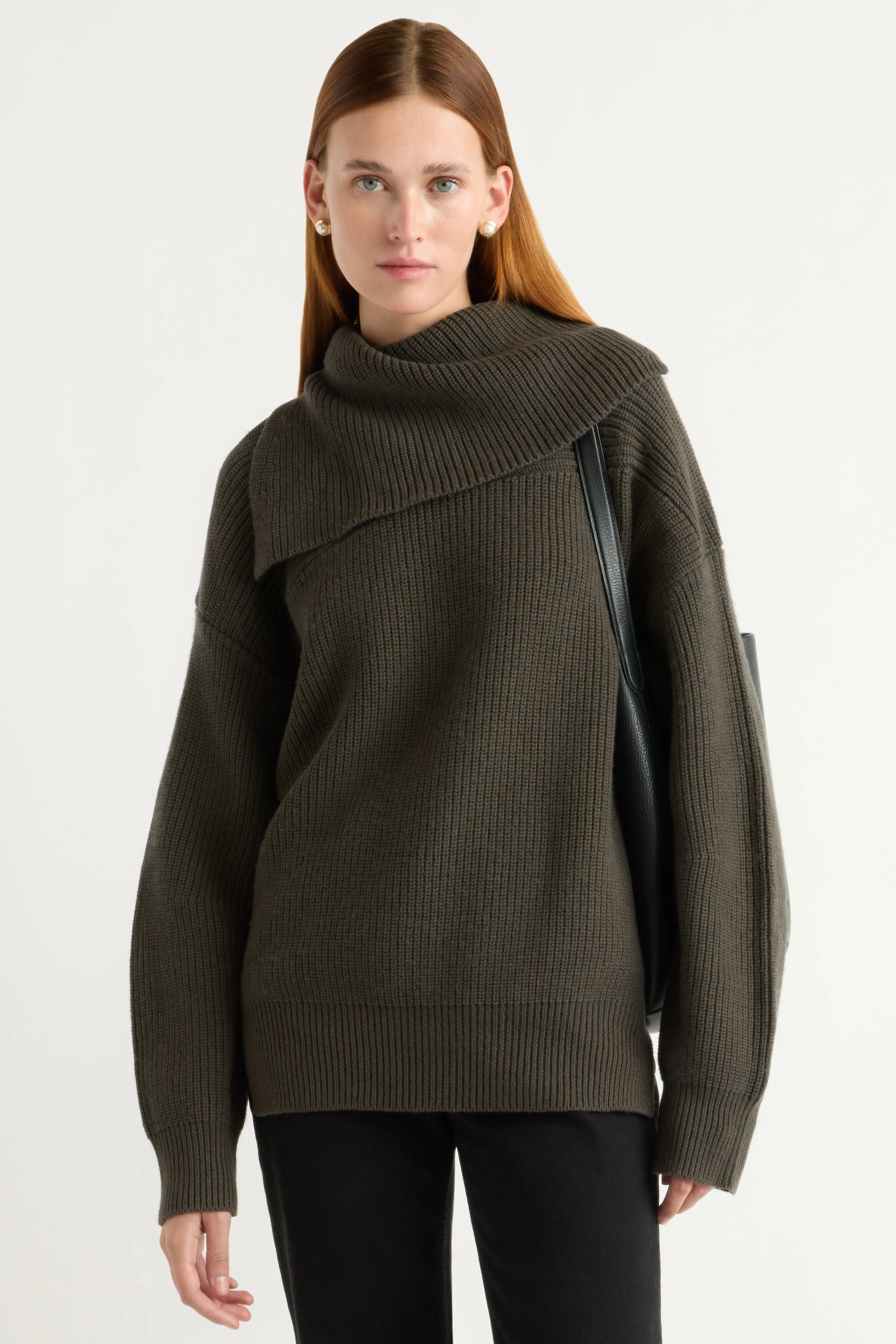 Knitted Design Casual Knit Ezra Organic Cotton-Wool Foldover-Collar Sweater