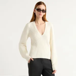 Sanne Ottoman-Knit V-Neck Sweater Cozy Fitting