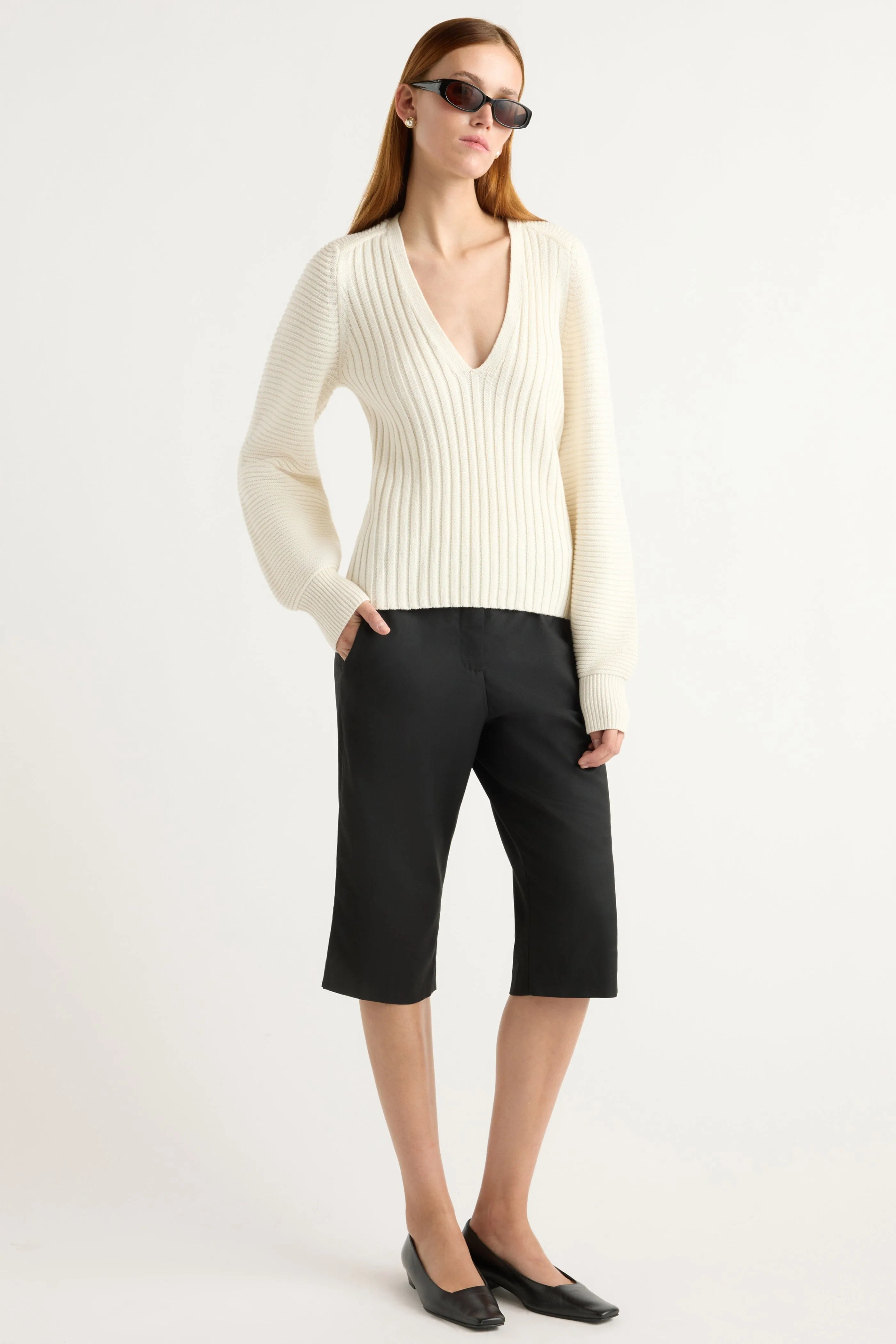 Sanne Ottoman-Knit V-Neck Sweater Ultra Soft Merino Blend
