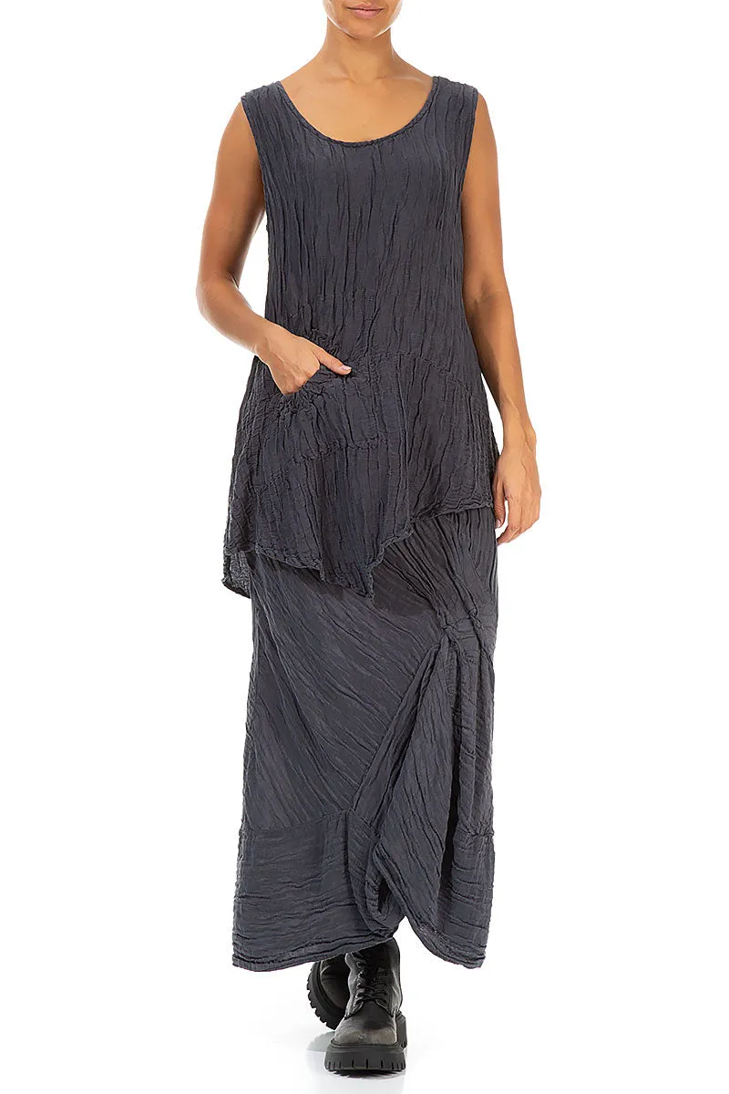 Ruched Crinkled Violet Silk Skirt Tiered Layers Stretchy