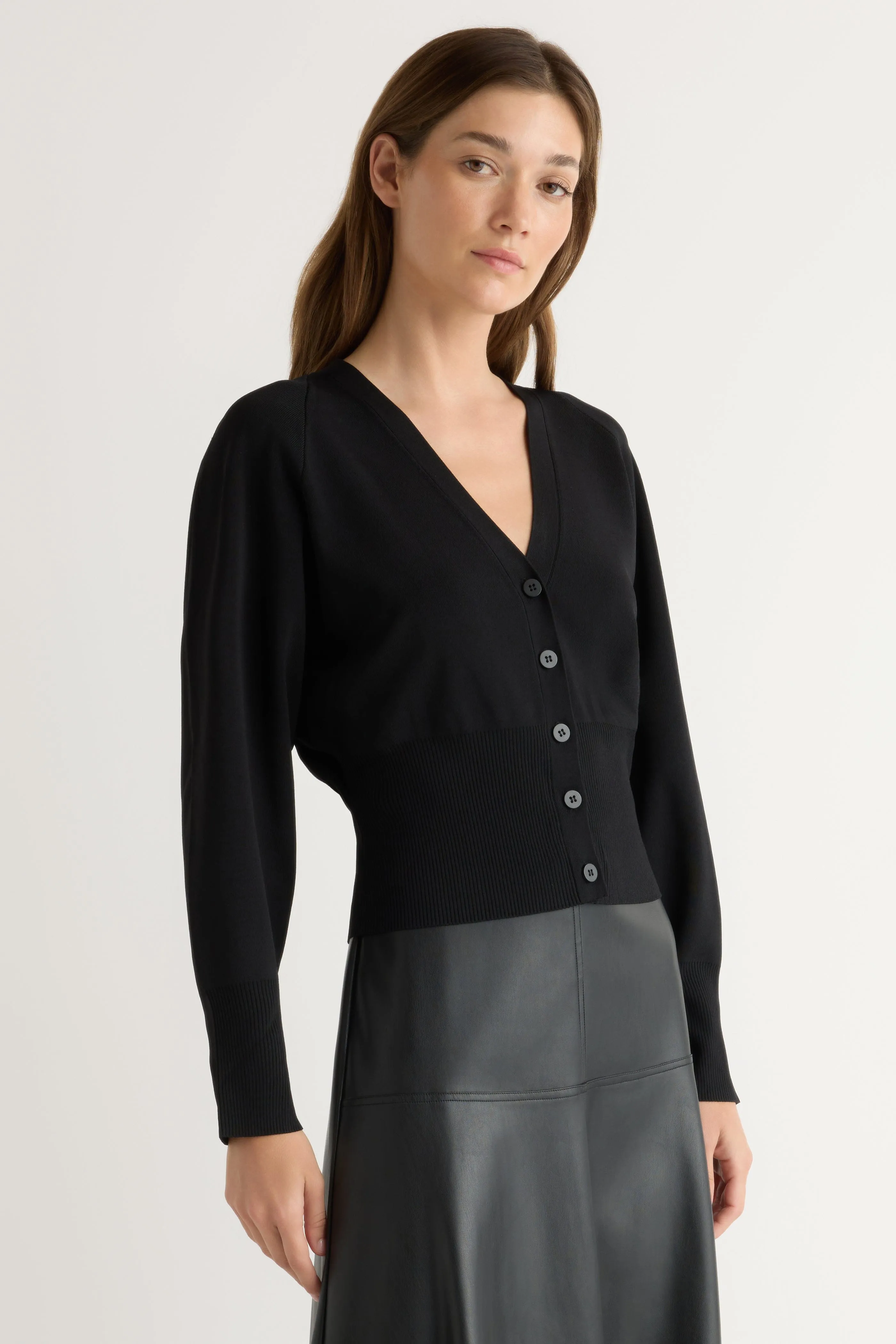 Crew Neck Design Carson Button-Front Cardigan