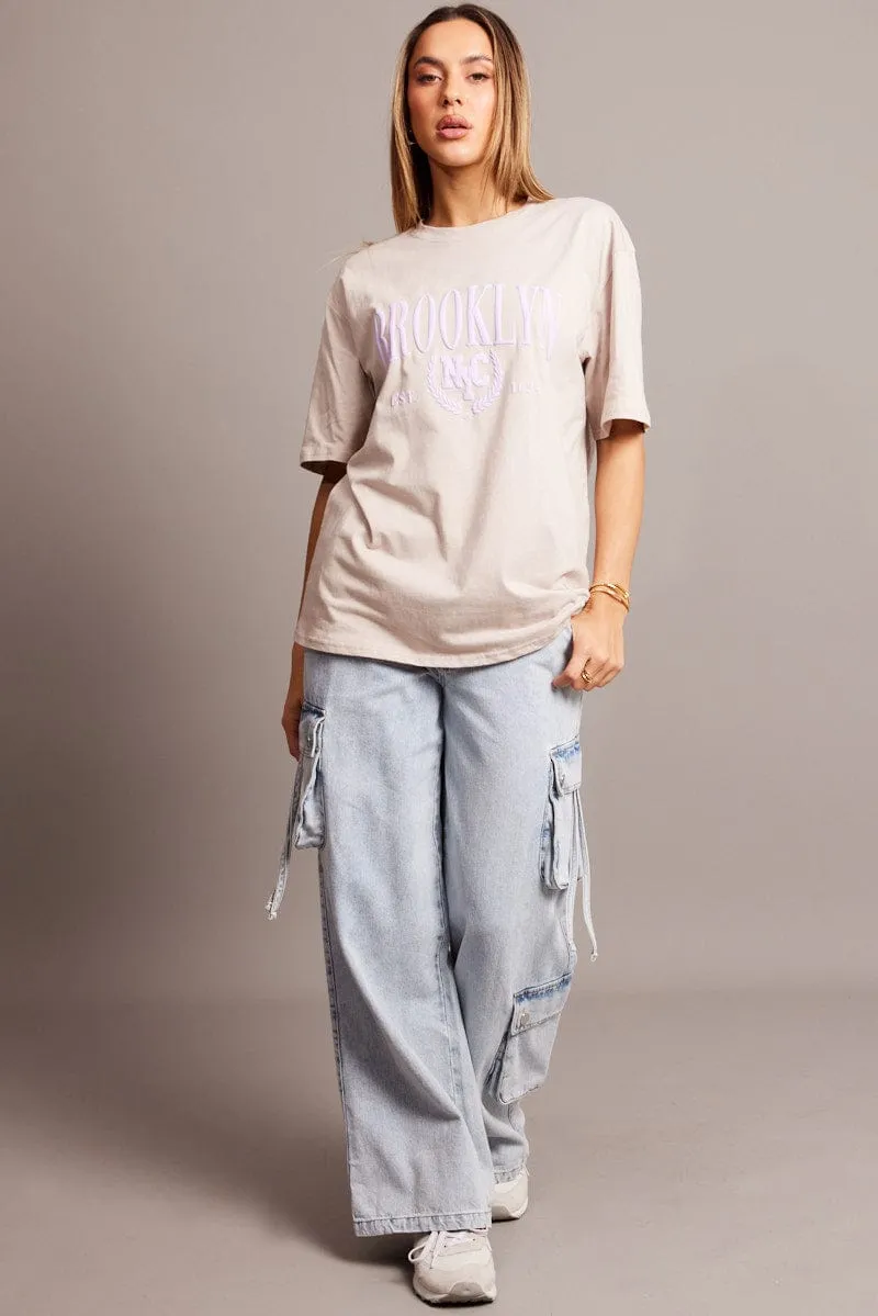 Grey Graphic Tee Short Sleeve Comfy and Versatile